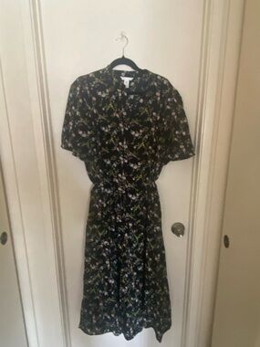 Black Floral Midi Dress with tie waist